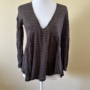Lucky Brand Women Stripe V-Neck Open Back Top Gray Size XS